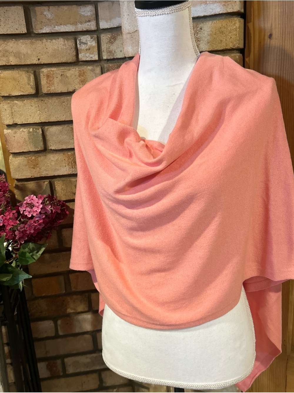 NWT Coral Pink Draped Cashmere Topper